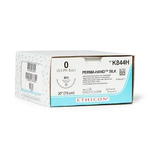 Perma-Hand Black Braided Silk Suture with 36 mm 1/2 Circle MH Taperpoint Needle, 30″ Long, Size 0
