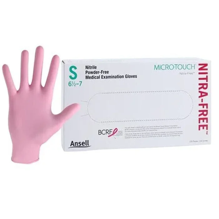 Pink Nitrile Gloves Ansell Micro Touch, Powder Free 100/Box