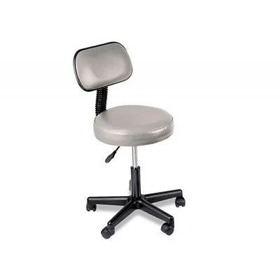 Pneumatic mobile stool, with back, 18″ – 22″ H, gray upholstery – 07-7066
