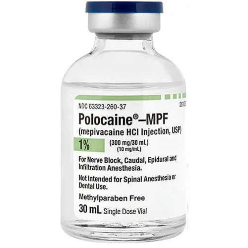 Polocaine (Mepivacaine Hydrochloride) 1% Injection Single-Dose Vials 30 mL x 25/Box (RX)