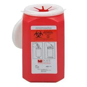 Post Medical Leaktight Sharps Container 1.5 Quart Red Base / White Lid Vertical Entry Iris Screw Lid – SL150