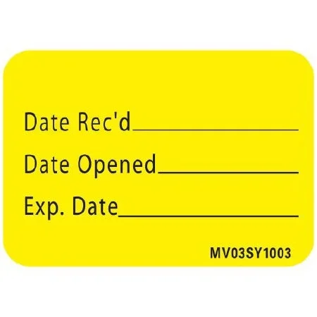 Precision Dynamics MedVision Pre-Printed / Write On Label Communication Fill In DATE RECD______/Date Opened_____/Exp. Date Yellow 1 X 1-7/16 Inch – V03SY1003