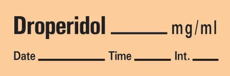 Precision Dynamics TimeMed Pre-Printed Label Timemed Anesthesia Label Droperidol Salmon 1-1/2 X 1/2 Inch – AN-4