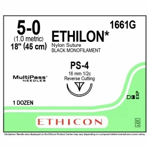 Precision Point Nonabsorbable Nylon Surgical Monofilament Suture, Pliabilized, Black, 5/0, 18″, PS-4 Needle