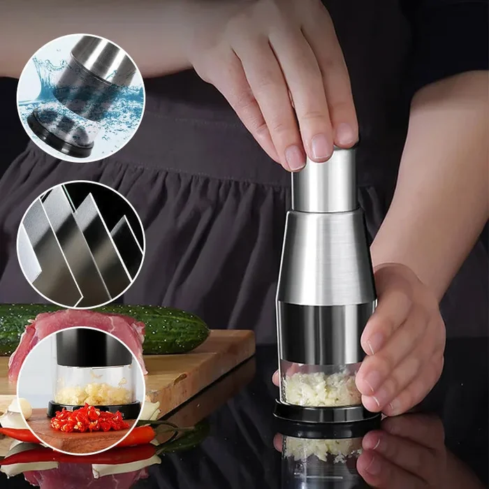 Pressed Garlic Chopper, Grinder, Peeler, Slicer, Cutter,