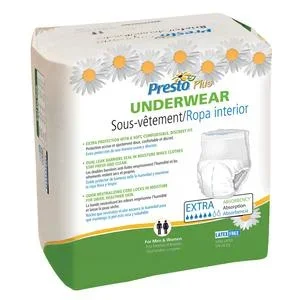 Presto Maximum Absorbency Underwear, XL (58″ to 68″ Waist), White, Case of 56