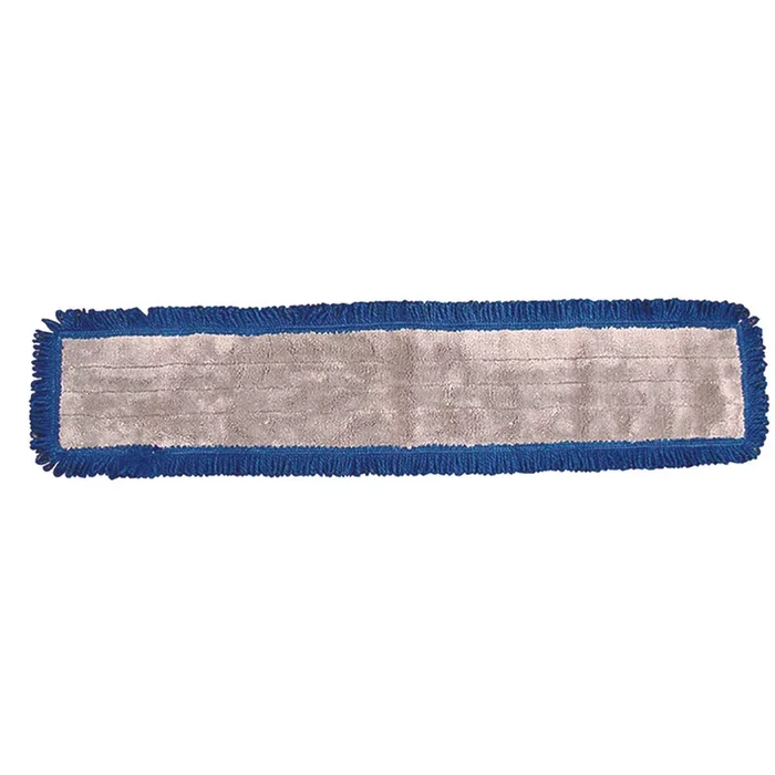 Pro Advantage Velcro Microfiber Dust Mop Pad, 5” X 24” Gray, Blue Fringe