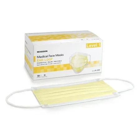 Procedure Mask McKesson Pleated Earloops One Size Fits Most Yellow NonSterile ASTM Level 1 Adult 50/Box PPE