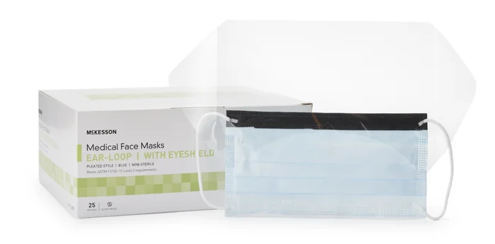 Procedure Mask with Eye Shield McKesson Anti-fog ASTM Level 3 Earloops One Size Fits Most