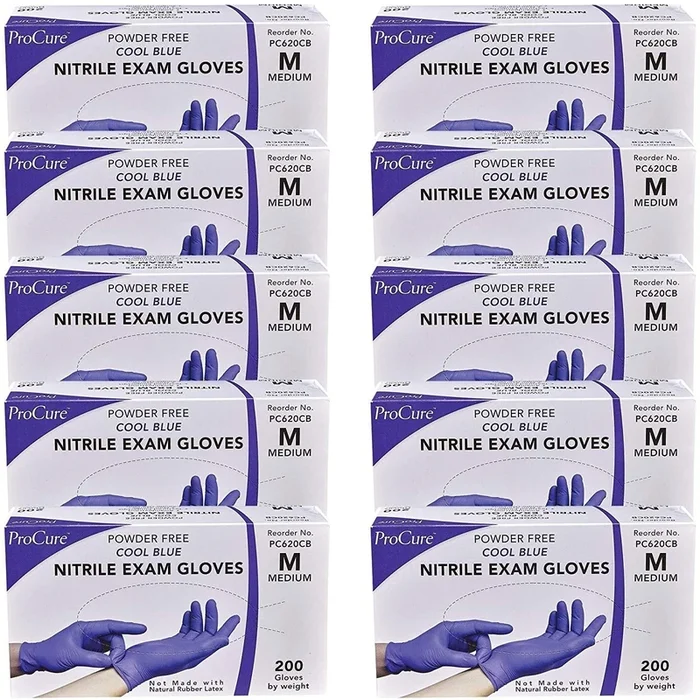 ProCure Disposable Nitrile Gloves – Medium, 2,000 Count Case Cool Blue