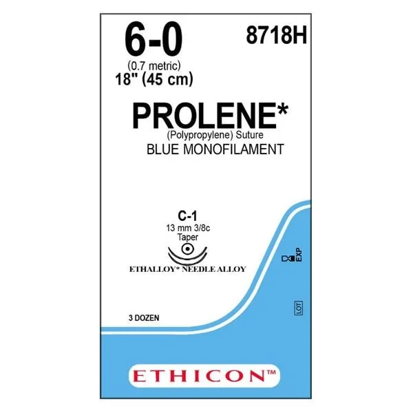 PROLENE Polypropylene Suture 6-0 Blue 1X18″ C-1 Double Armed 36/Bx