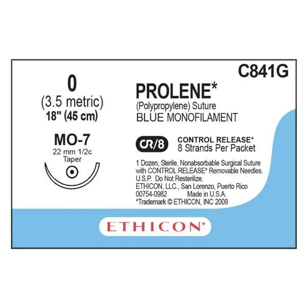 Prolene Suture 0 18″ Polypropylene Monofilament MO-7 Blue 12/Bx
