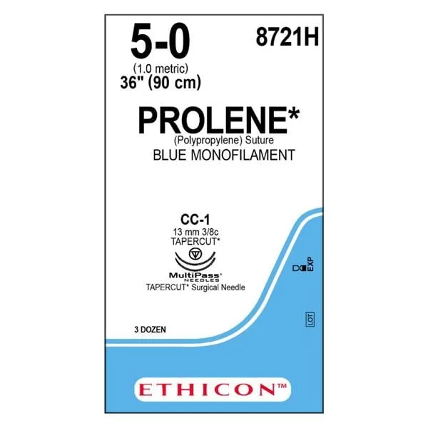 Prolene Suture 5-0 1×36″ Polypropylene Monofilament CC-1/CC-1 Blue 36/Bx