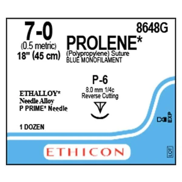 Prolene Suture 7-0 1×18″ Polypropylene Monofilament P-6 Blue 12/Bx