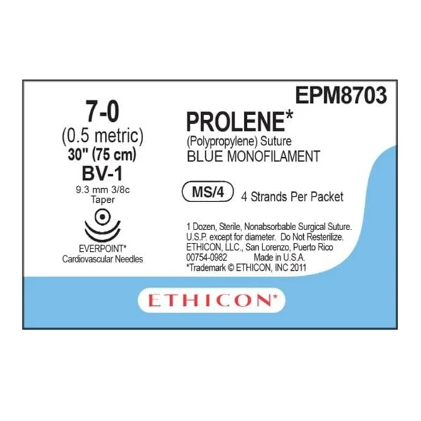 Prolene Suture 7-0 30″ Polypropylene Monofilament BV-1 Blue 12/Bx