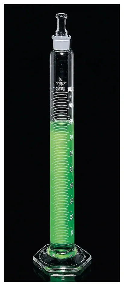 PYREX™ Class B Mixing Cylinders with Standard Taper Stopper, White Graduations