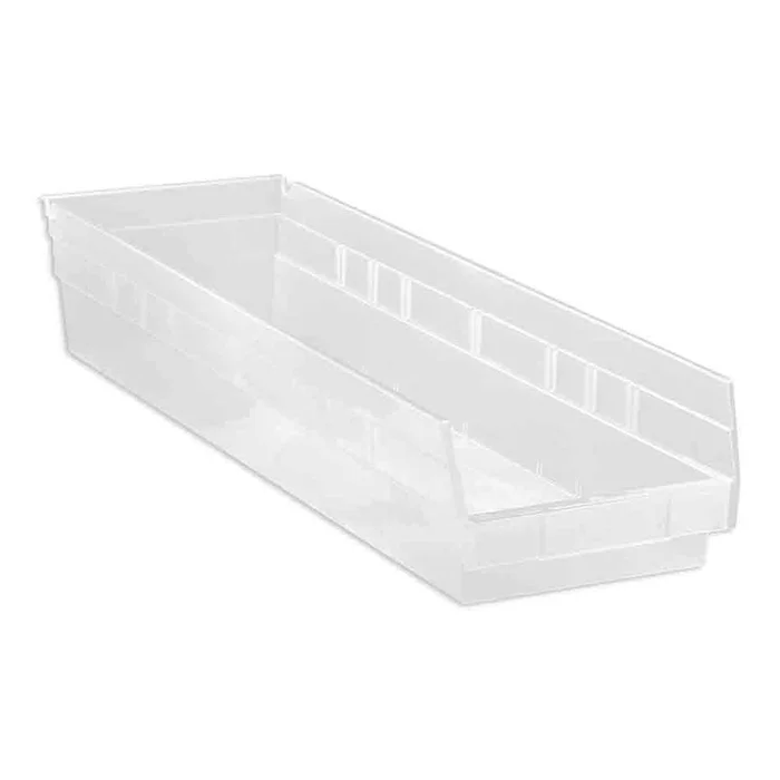 Quantum Clear-View Economy Bins Clear-View Economy Shelf Bin, 8-3/8″W x 4″H x 23-5/8″D, cs/6 – 937776