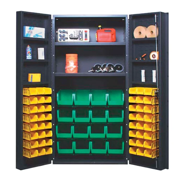 Quantum Storage 36″W All-Welded Bin Cabinets Bin Cabinet, 36 x 24 x 72, 102 Bins, Red – 925133/RED/NA