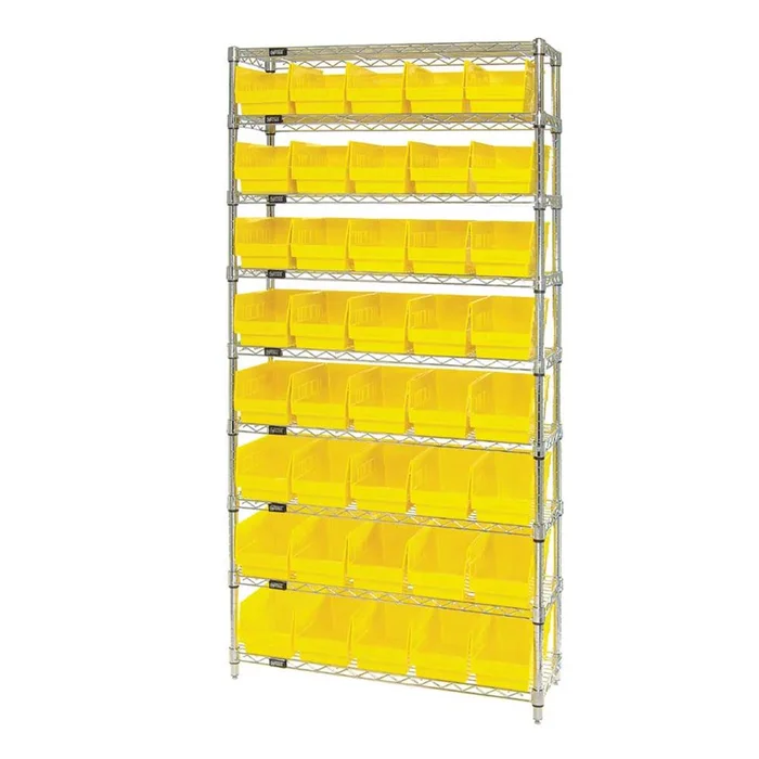 Quantum Wire Shelf Bin Systems Shelf Bin System, 36″W x 74″H x 24″D, 9 Shelves, 24 Red Bins – 937325/RED/NA