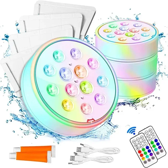 Rechargeable Submersible LED Pool Lights with Remote IP68 Waterproof Multi-Color for Decor