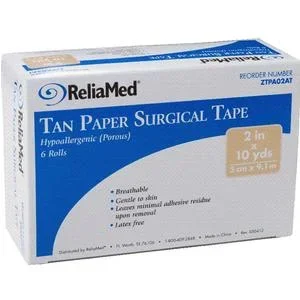 ReliaMed 2″ x 10 yds. Tan Tape, Paper, Roll, LatexFree, Pack of 6