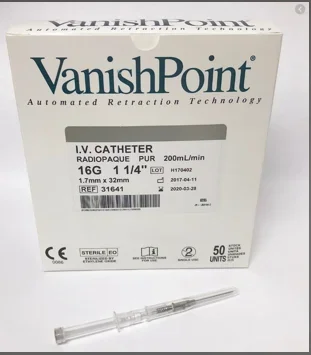 Retractable Technologies VanishPoint Peripheral IV Catheter 16 Gauge 1-1/4 Inch Retracting Needle – 31641