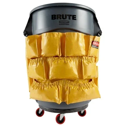Saalfeld Redistribution Brute Caddy Bag 20 Diameter X 20-1/2 H Inch, Yellow, Vinyl, Snaps, Twelve Pockets – FG264200YEL