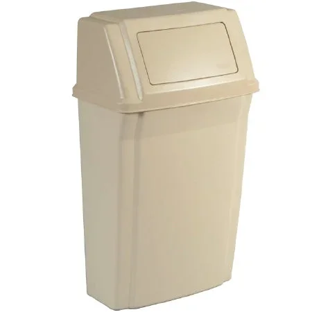 Saalfeld Redistribution Slim Jim Profile Series Trash Can 15 gal. Wall Mount Beige Polypropylene / ABS Plastic Push Open – FG782200BEIG