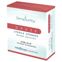 Safe N Simple Gauze Sponge Simpurity Cotton 12-Ply 4 X 4 Inch Square Sterile, 400/CS