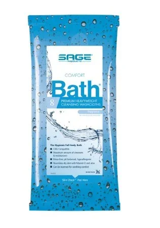 Sage Products Comfort Bath Premium Heavyweight Bath Wipe Soft Pack Purified Water / Methylpropanediol / Glycerin / Aloe Scented 8 Count – 7900