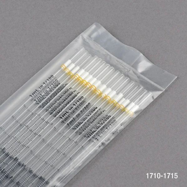 Serological Pipette, 1mL, PS, Standard Tip, 275mm, Non-Sterile, Yellow Striped