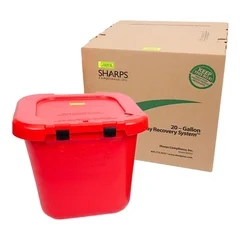 Sharps Compliance Mailback Chemotherapy Container TakeAway Recovery System 21-1/2 L X 21-1/4 W X 18-1/2 H Inch 20 Gallon Red Base / Red Lid Horizontal Entry, 1/CS