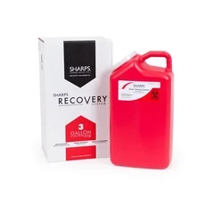 Sharps Compliance Mailback Sharps Container Sharps Recovery System 17 H x 6 W x 9 L” 3 Gallon Red Base / White Lid Vertical Entry Snap On Lid, 8 EA/CS