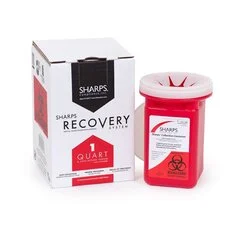 Sharps Compliance Mailback Sharps Container Sharps Recovery System 4-1/2 L x 4-1/2 W x 7 H 1 Quart Red Base / Translucent Lid Vertical Entry Snap On Lid, 12 EA/CS