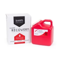 Sharps Compliance Mailback Sharps Container The Sharps Disposal By Mail System PRO-TEC 11 H x 6 W x 9 L” 2 Gallon Red Base / White Lid Vertical Entry Snap On Lid, 12 EA/CS