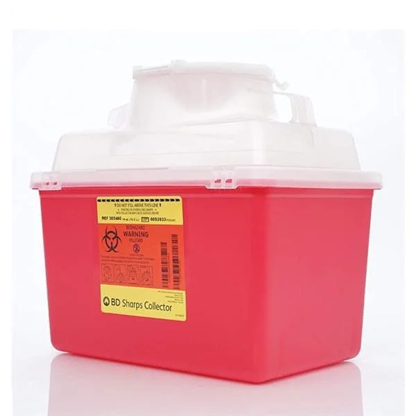 Sharps Container 14qt Red/Clear 8-8/10×12-8/10×11-1/2″ Hng Ld/Ptls Plstc 14qt