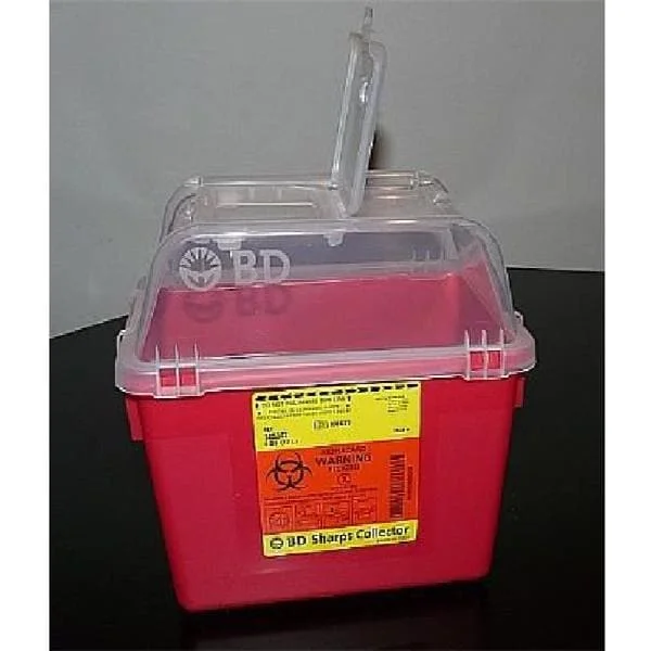Sharps Container 2gal Red/Clear 6-8/10×11-3/10×10-3/10″ Hinge Lid Plastic 24/Ca