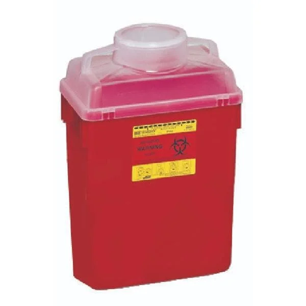 Sharps Container 6gal Red/Clear 8-8/10×12-8/10×17-1/2″ Hinge Lid Plastic