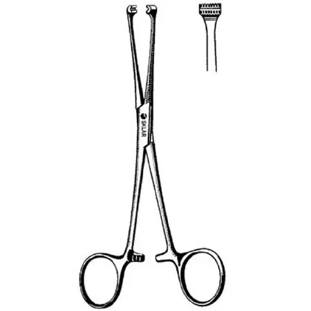 Sklar Sklar Tissue Grasping Forceps Allis-DeBakey 6 Inch Premium OR Grade Stainless Steel NonSterile Ratchet Lock Finger Ring Handle Straight 1 X 2 Rows of Fine Atraumatic Teeth – 36-2298