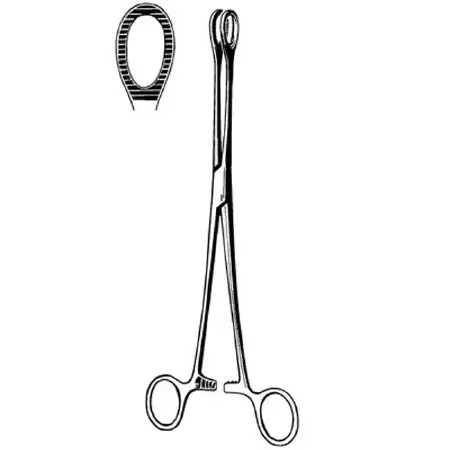 Sklar Surgi-OR Sponge Forceps Foerster 9-1/2 Inch Mid Grade Stainless Steel NonSterile Ratchet Lock Finger Ring Handle Straight Ring, Serrated Tip – 95-577