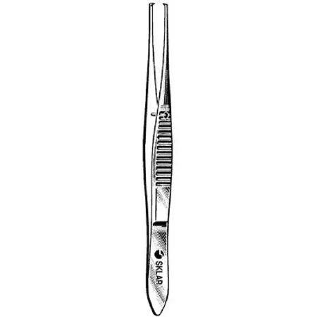Sklar Tissue Forceps Iris 4 Inch Premium OR Grade Stainless Steel NonSterile NonLocking Thumb Handle Straight Serrated Tips w/1 X 2 Teeth – 66-3340