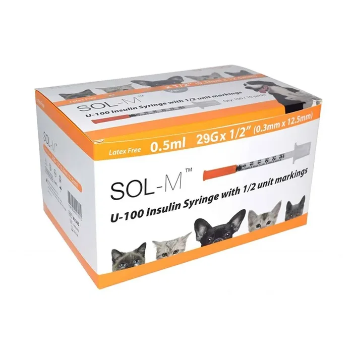 Sol-Vet 0.5ml 29g x 0.5 inch U100 Syringe with Fixed Needle
