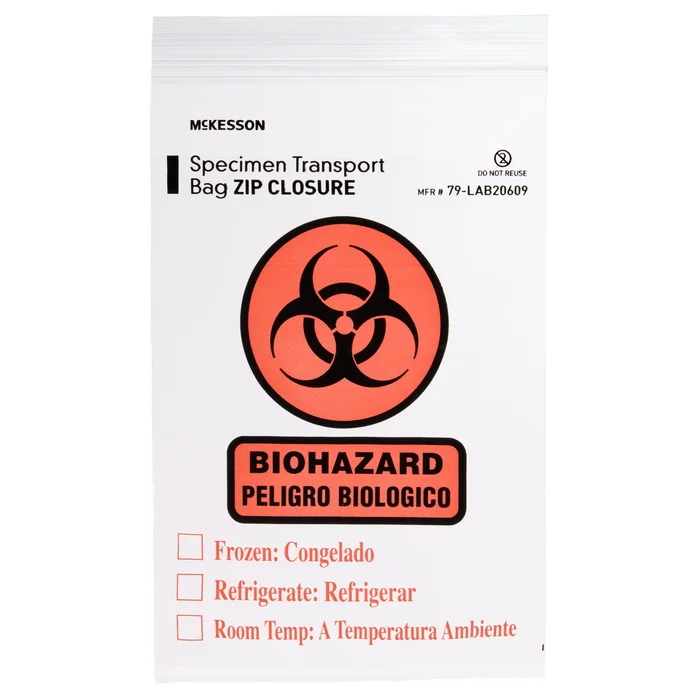 Specimen Transport Bag with Document Pouch McKesson 6 X 9 Inch Zip Closure Biohazard Symbol Outside Pocket 6×9 1000/cs