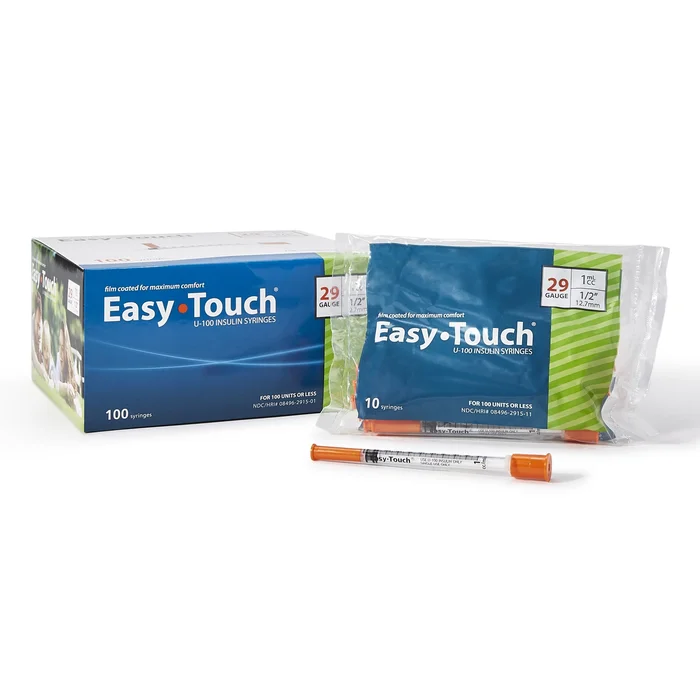 Standard Insulin Syringe with Needle EasyTouch 1 mL 1/2 Inch 29 Gauge NonSafety Thin Wall