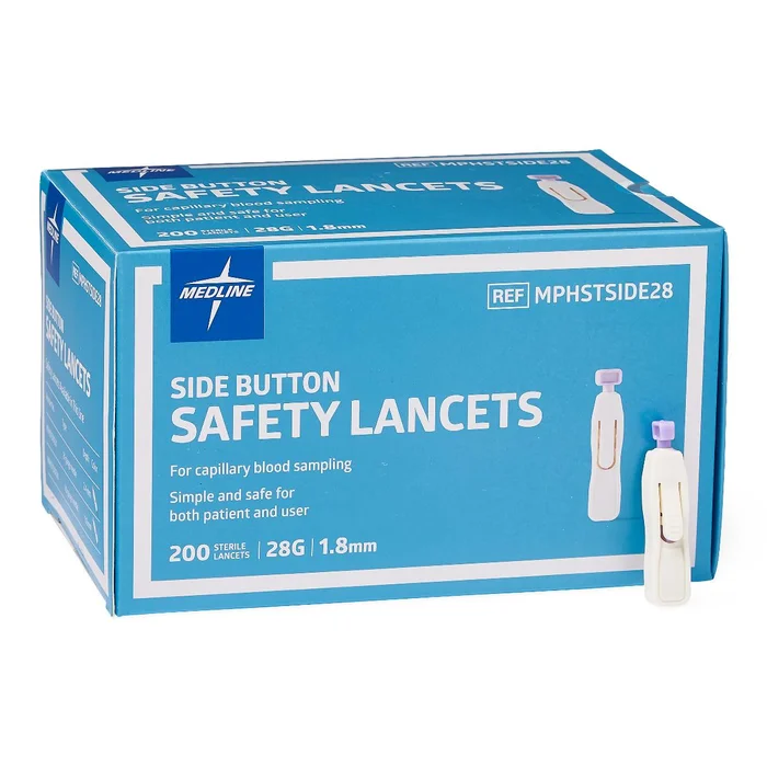 Sterile Safety Lancet with Side-Button Activation, 28G x 1.8 mm