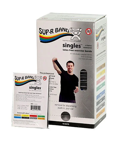 Sup-R Band, latex-free, 5-foot Singles, 30 piece dispenser, black – 10-6375