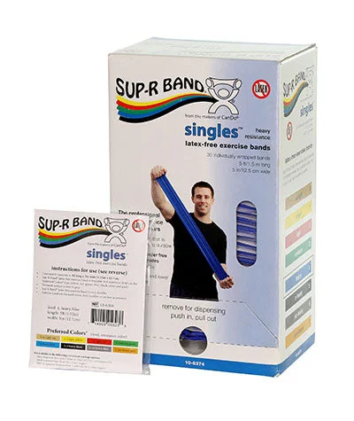 Sup-R Band, latex-free, 5-foot Singles, 30 piece dispenser, blue – 10-6374