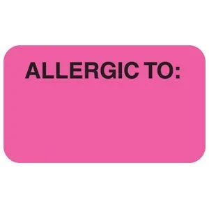 Tabbies Pre-Printed Label Allergy Alert Allergic To Fluorescent Pink 7/8 X 1-1/2 Inch – AP3350