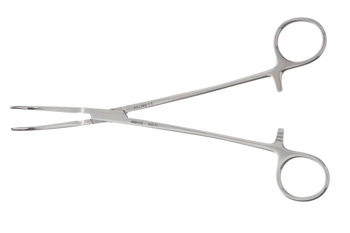 Teleflex Medical Pilling Dissecting Forceps Wesphal 7-7/8 Inch Stainless Steel NonSterile Ratchet Lock Finger Ring Handle Angled Longitudinally Serrated Jaws w/Narrow Tips – 496112