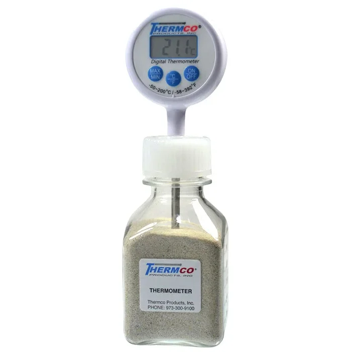 Thermco Products Inc Thermco Digital Incubator Thermometer Fahrenheit / Celsius -50° to 70°C Bottle Probe Wall / Door Mount Battery Operated – ACC304INCL